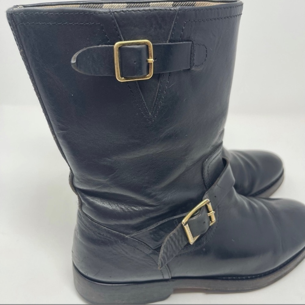 Burberry Wingfield Black Leather Moto Biker Boots Size 7.5 - Picture 8 of 13